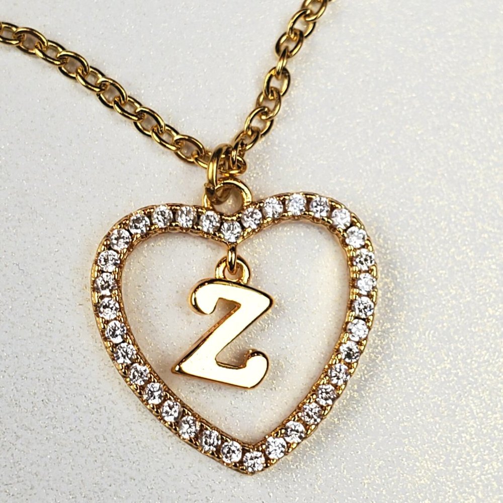 Initials Z Heart Pendant Necklace For Women /Zircon Gemstones/ Love Necklaces